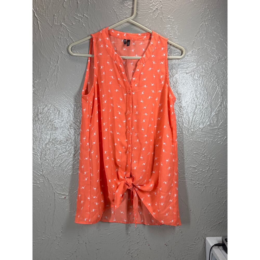 Maurices Womens Sleeveless Blouse Shirt‎ Flamingos Buttons Summer Size Small